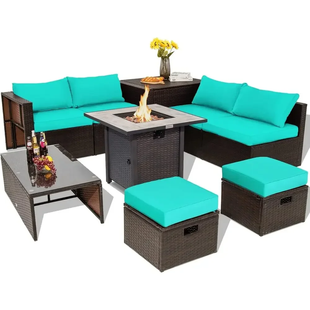 Outdoor Furniture Fire Pit Set - 9-Piece Outdoor Patio Furniture Set with