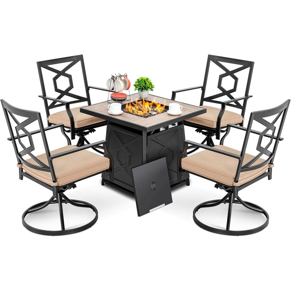 Outdoor Furniture Fire Pit Set - 5-Piece Outdoor Patio Furniture Set with