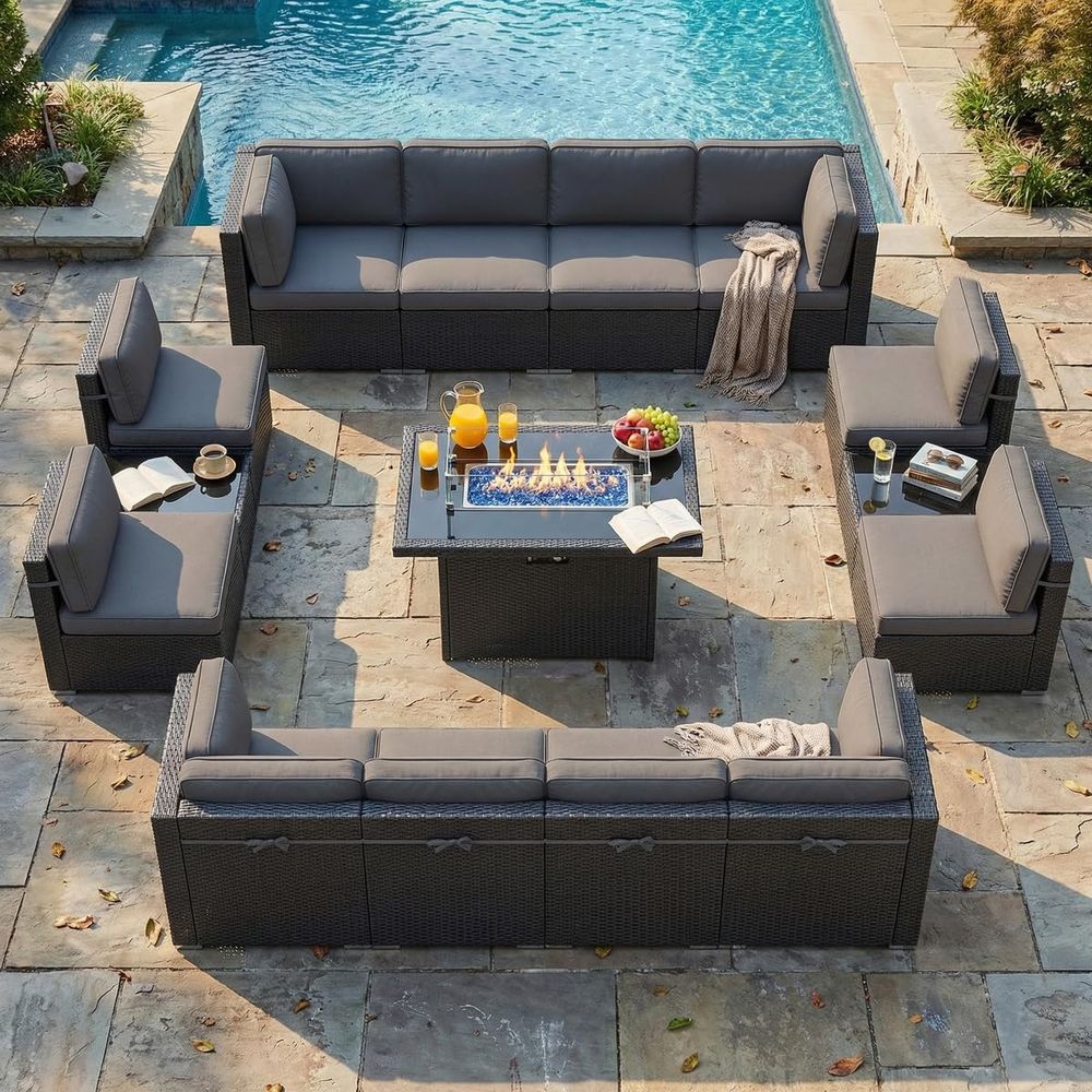 Outdoor Furniture Fire Pit Set - 15 Piece Patio Furniture Set with