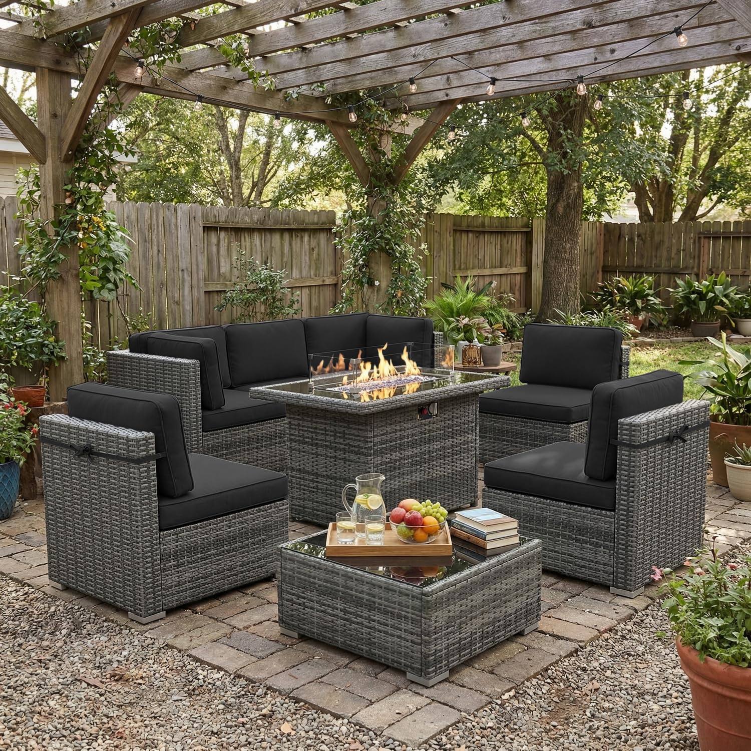 8 Piece Patio Furniture Set wi - đánh giá và giá Outdoor Furniture Fire Pit Set
