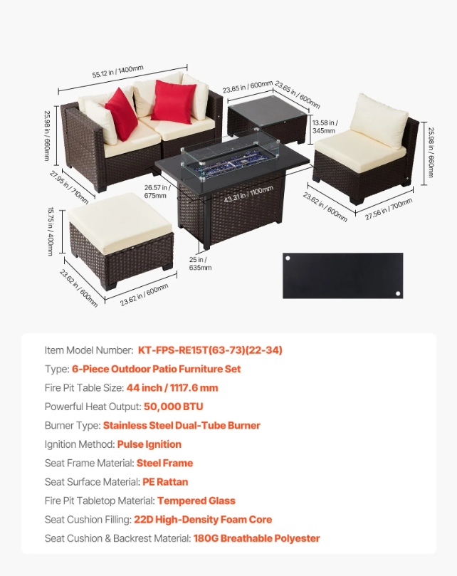 6-Piece Outdoor Patio Furnitur - đánh giá và giá Outdoor Furniture Fire Pit Set