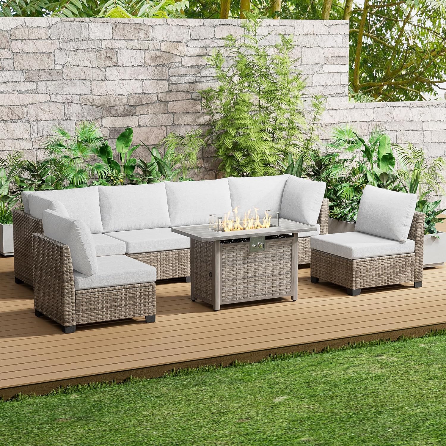 7 Piece Outdoor Sectional Sofa - đánh giá và giá Outdoor Furniture Fire Pit Set