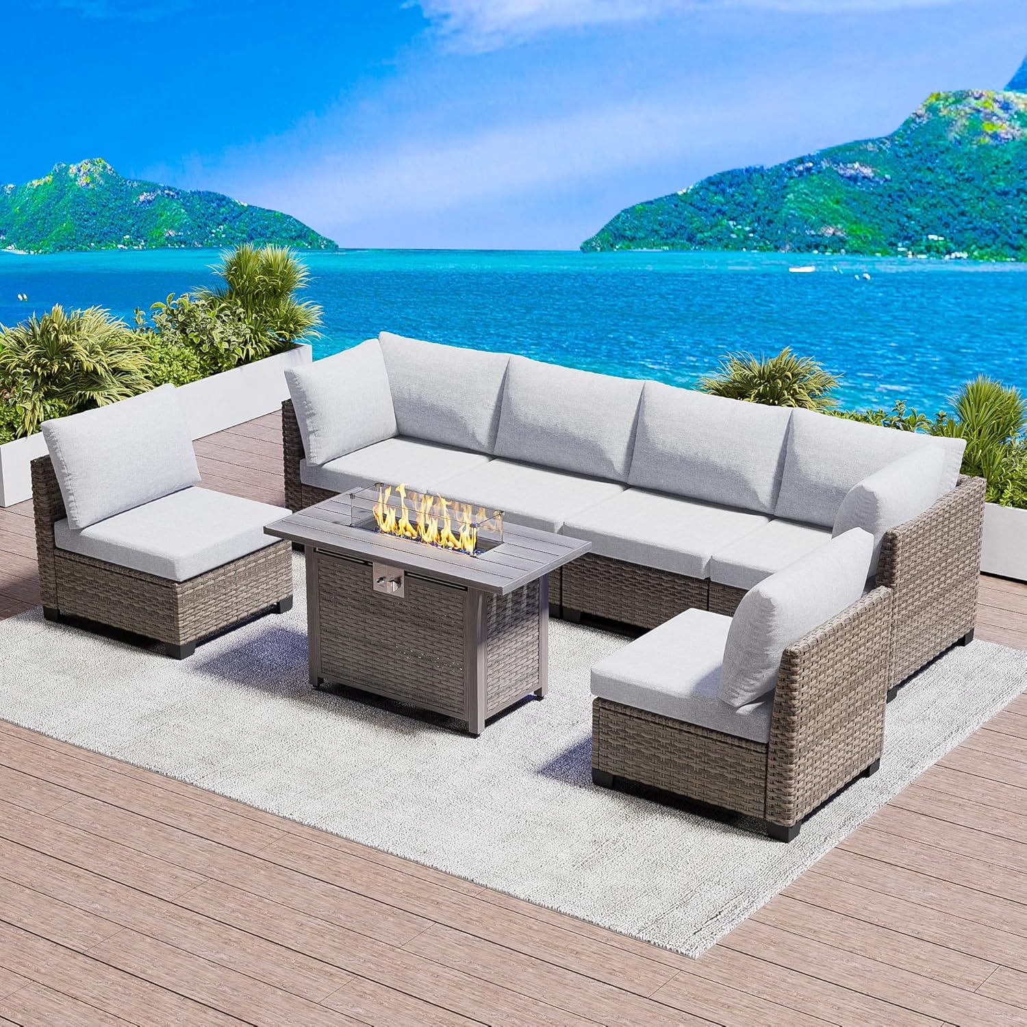 7 Piece Outdoor Sectional Sofa - đánh giá và giá Outdoor Furniture Fire Pit Set