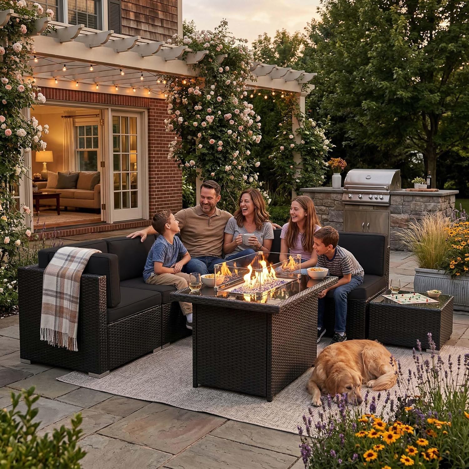 8 Pieces Patio Furniture Set w - đánh giá và giá Outdoor Furniture Fire Pit Set